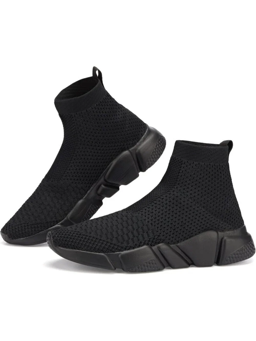 Men's Black Lightweight High Top Sneakers Breathable Knit Athletic Running Shoes